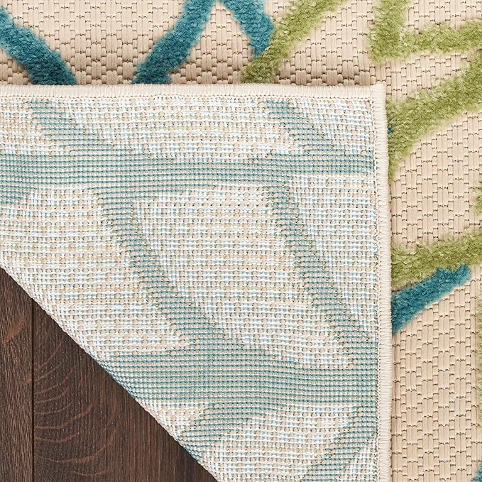 Nourison Home Aloha Indoor/Outdoor Green Multicolor 12' x 15' Area Rug, Easy Cleaning, Non-Shedding, Bed Room, Living Room, Dining Room, Backyard, Patio, Deck (12x15)