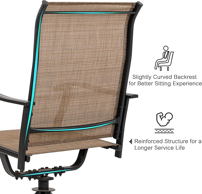 NUU GARDEN Patio Dining Chairs Set of 4, Swivel Patio Sling Chairs Set of 2 All-Weather Textilene Outdoor Chairs with Iron Frame for Outdoor Lawn Garden Backyard, Brown