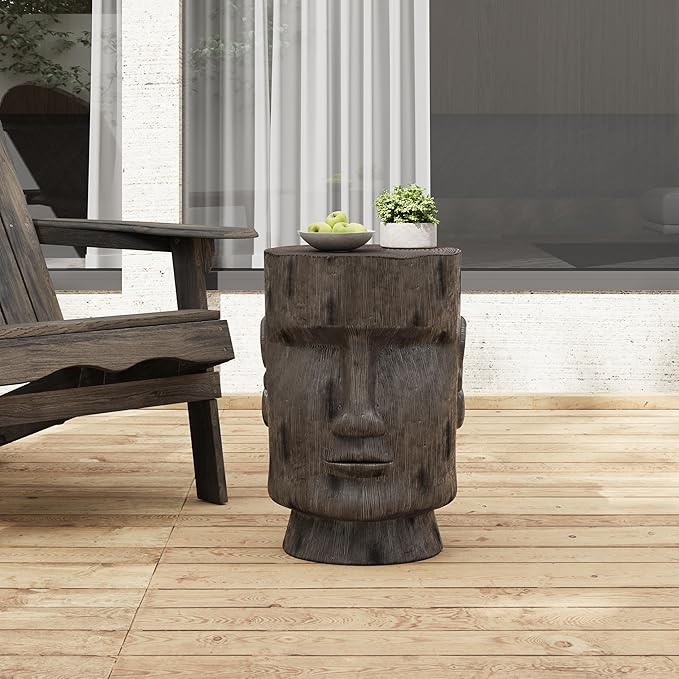14.1" Side Table,Easter Island Moai Statue Pedestal End Table Stool,for Home Patio Deck Sunroom Garden Balcony Yard Lawn,Light Grey
