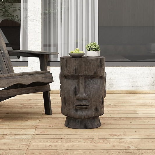14.1" Side Table,Easter Island Moai Statue Pedestal End Table Stool,for Home Patio Deck Sunroom Garden Balcony Yard Lawn,Light Grey