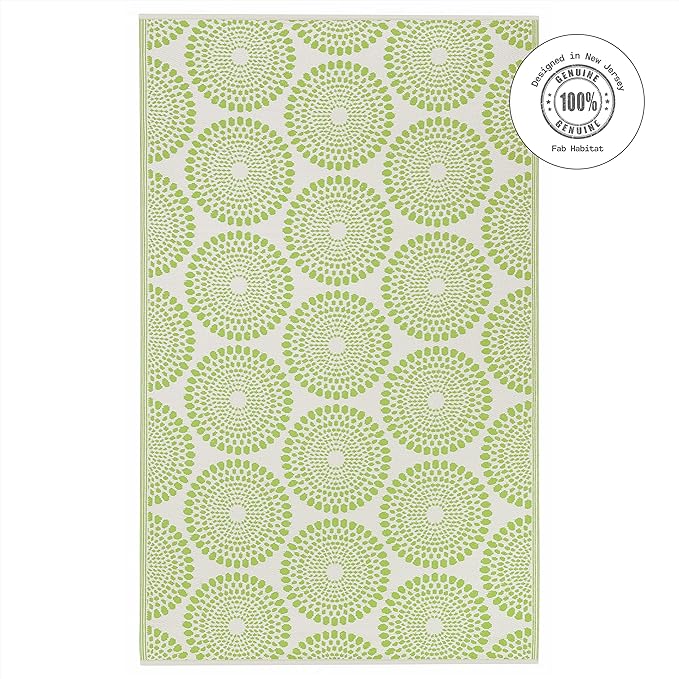 Fab Habitat Outdoor Rug - Waterproof, Fade Resistant, Crease-Free - Premium Recycled Plastic - Floral Medallion - Large Patio, Deck, Sunroom, Camping, RV - Rio - Green - 8 x10 ft
