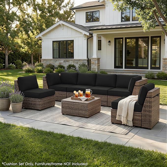 Outdoor Replacement Cushions for Patio Furniture, 5" Foam High-Density, 14-Piece Water-Resistant Outdoor Cushion for 6-Seat Sectional Patio Conversation Sets, Liner&Cover