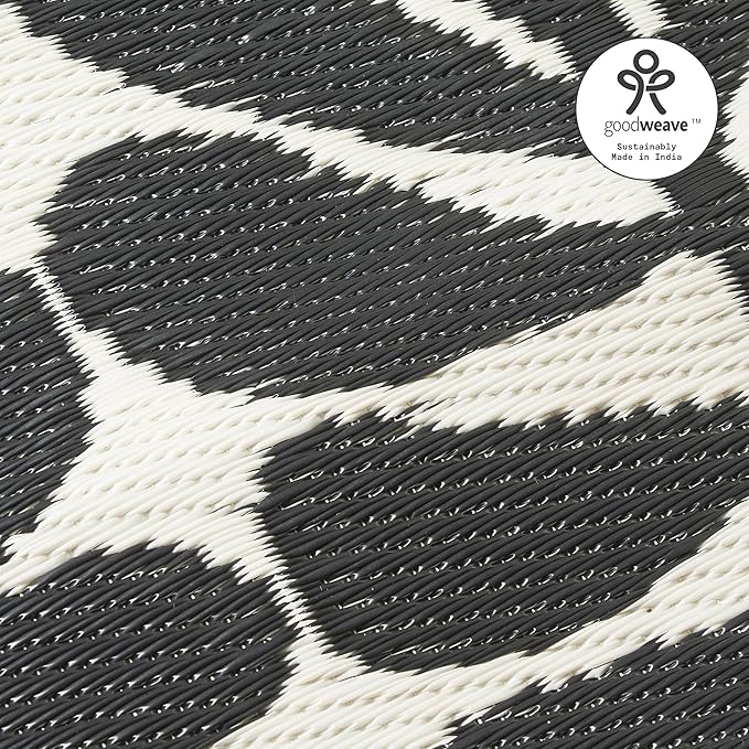 Fab Habitat Outdoor Rug - Waterproof, Fade Resistant, Crease-Free - Premium Recycled Plastic - Tribal, Black & White - Large Patio, Deck, Sunroom, Camping, RV - Serowe - Black - 6 x 9 ft