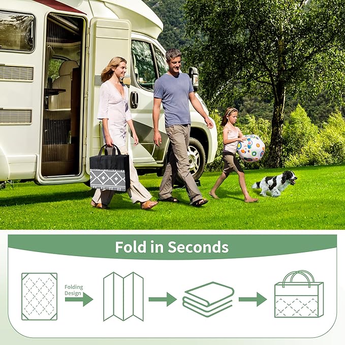 GENIMO Outdoor Rug Waterproof for Patio, 9'x12' Reversible Plastic Straw Outdoor Carpet, Camping Outside Mat for Outdoor Decor, RV, Deck, Camper, Balcony, Picnic, Grey & White
