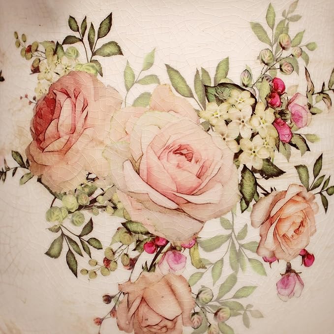 Ceramic Flower Vase, Rustic Farmhouse Vases & Planting Pots with Drainage, European Home Decor for Mantel Fireplace Bookshelf Wedding Centerpieces, Pink Rose Floral