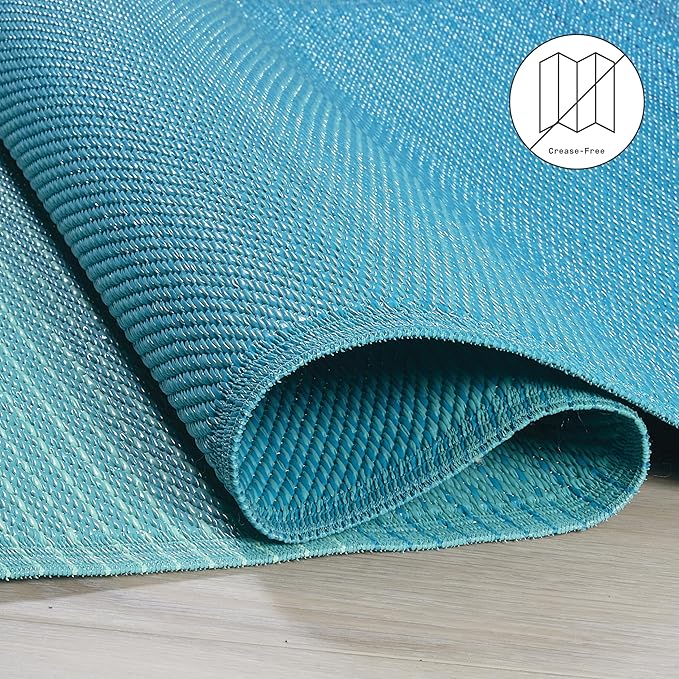 Fab Habitat Outdoor Rug - Waterproof, Fade Resistant, Crease-Free - Premium Recycled Plastic - Ombre - Patio, Deck, Porch, Balcony, Laundry Room - Big Sur - Teal - 4 x 6 ft