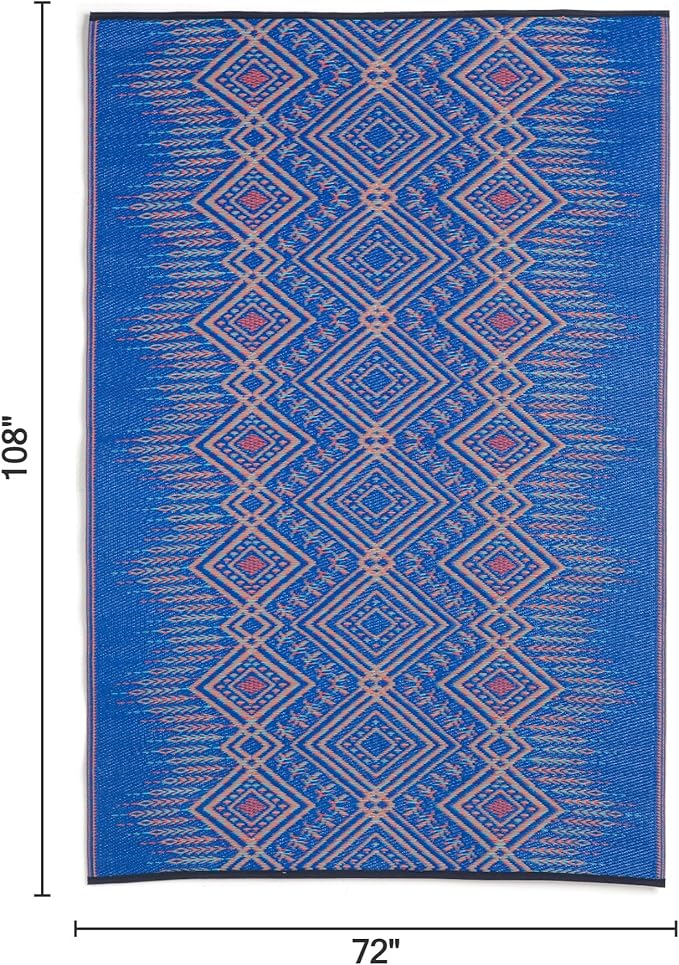 Fab Habitat Outdoor Rug - Waterproof, Fade Resistant, Crease-Free, Reversible - Premium Recycled Plastic - Boho Southwestern - Large Patio, Deck, Sunroom, Camping, RV - Jodhpur - Multi Blue - 6 x 9 ft
