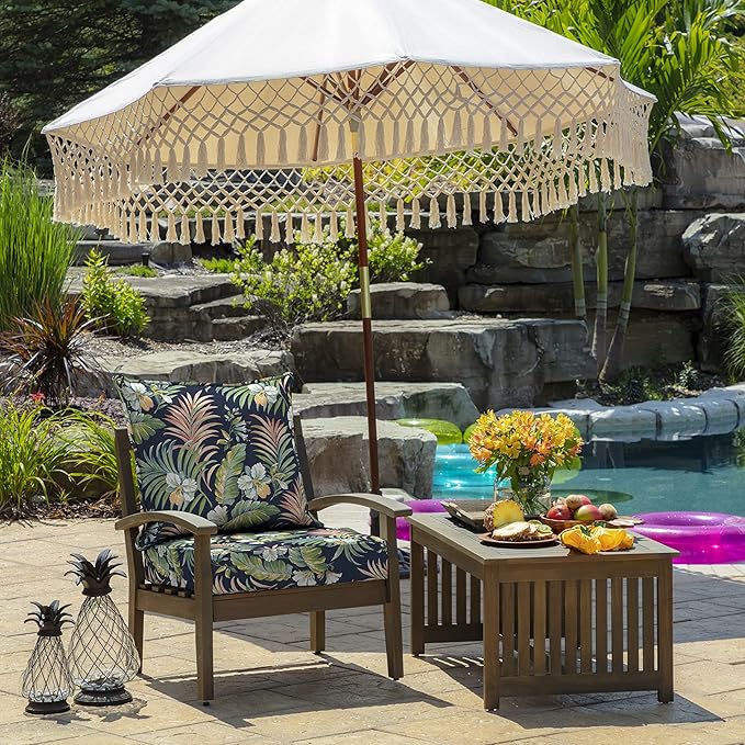 Arden Outdoor Foam Deep Seat Cushion Set, 24 in x 24 in, Weather-Proof, Rain-Proof, Fade Resistant Patio Cushion, Bottom and Back Cushion for Chair, Sofa, and Couch Simone Blue Tropical