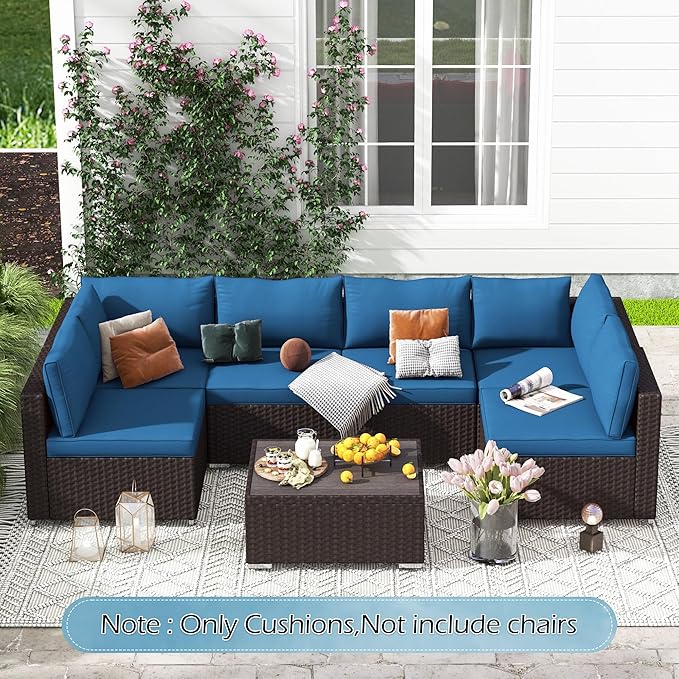 HOMREST Outdoor Replacement Cushions for Patio Furniture,Water-Repellent Sofa Cushion for 6-Seat Rattan Wicker Sectional Patio Conversation Sets,14-Piece Cushions Set for Outdoor Couch-Blue
