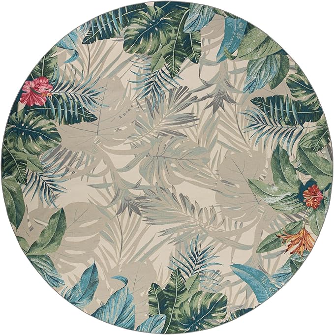 Unique Loom Outdoor Botanical Collection Area Rug - Kula (12' Round Multi/Gray)