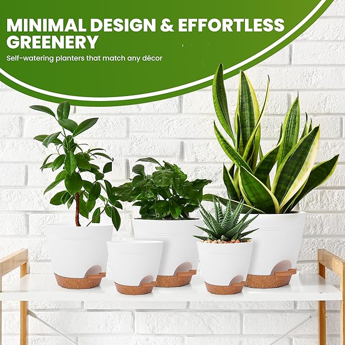Utopia Home Self Watering Pots for Indoor Plants, Planters for Indoor Plants, Multi-Size Flowerpot, Set of 10 Plant Pots with Drainage & Reservoir, 6.8"/6.4"/5.9"/5.5"/4.9" (White)