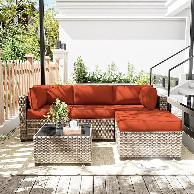 Patio Furniture Cushions, Replacement Outdoor Cushions for 4-Seat Patio Furniture, Waterproof Cushions for Outdoor Sectional Sofa Couch, Orange