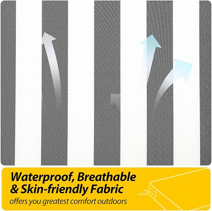 AAAAAcessories Outdoor Seat Cushions for Chairs, Waterproof, Fade-Resistant, 20" x 20" x 3", Patio Furniture Replacement Cushions, Set of 2, Gray Cabana Stripe