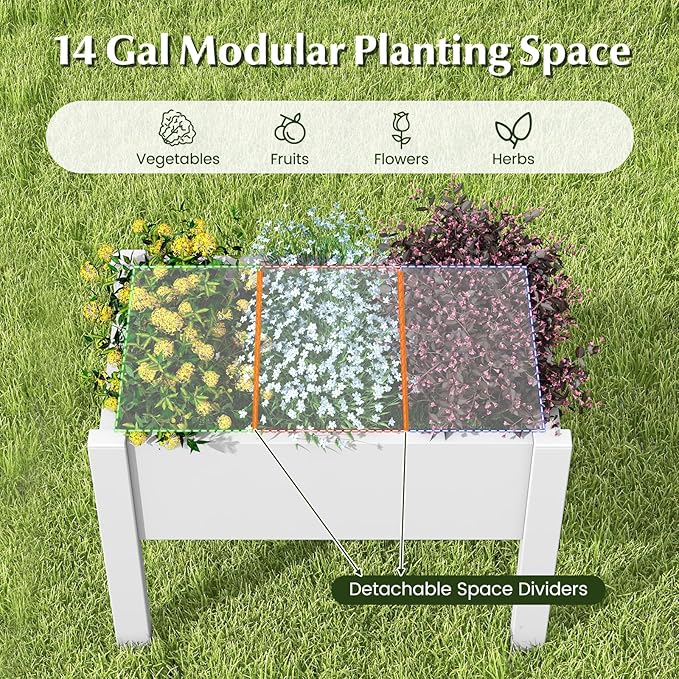 Giantex Raised Garden Bed with Legs, Self-Watering Planter Box with Water Level Indicator, Drainage Hole & Detachable Space Dividers, Outdoor Plant Container for Flower, Vegetable, Fruit, Herb