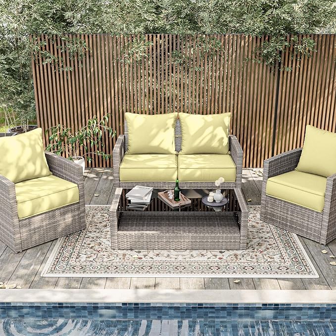 Outdoor Patio Chair Cushions Set 24 L X 24 W X 5 H Waterproof & Fade Resistant Deep Seat and Back Cushions with Removable Covers Outdoor Seat Cushion Set for Chairs and Sofas