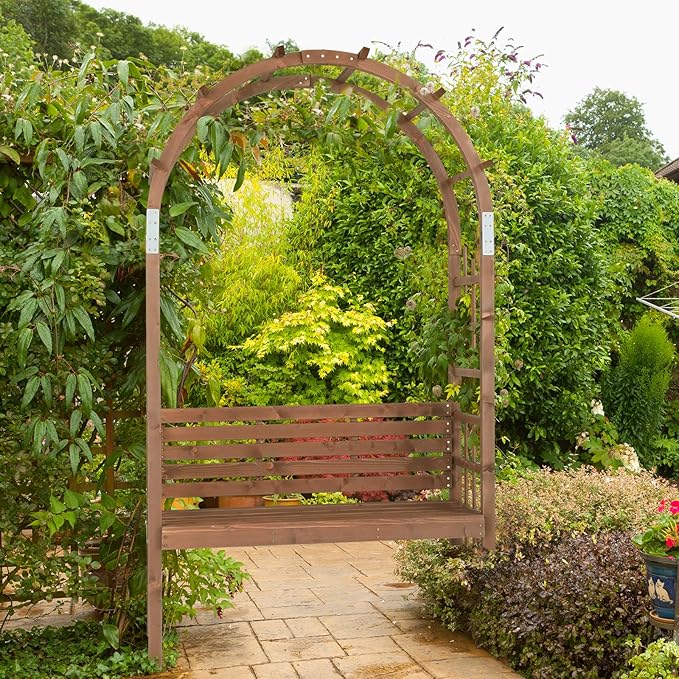 6.8FT Garden Arch with Bench, Arbor Arch for Climbing Plants with Garden Bench, Garden Arbors Trellises for Climbing Plants, Patio Trellis Pergola for Decoration, Wooden Arbor Trellis Garden