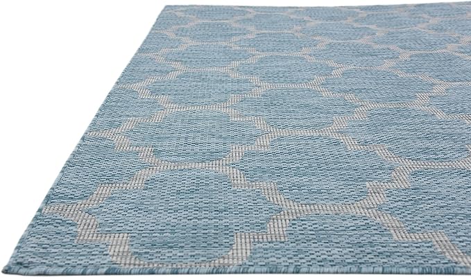 Unique Loom Outdoor Trellis Collection Area Rug (7' 1" x 10' Rectangle, Aquamarine/ Gray)
