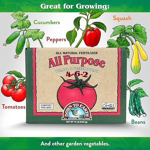 Down To Earth All Natural Fertilizers Organic All Purpose Tomato & Vegetable Mix - Plant Food for Tomatoes, Peppers, Herbs and Flowers 4-6-2, 15 lb