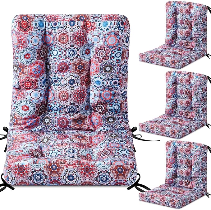 Hoteam 4 Set Outdoor Deep Seat Patio Chair Cushions Waterproof Patio Cushions Set 20 x 42 Inch for Furniture Replacement Removable Seat and Back(Moroccan Style)