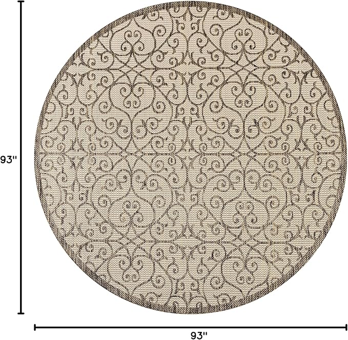 JONATHAN Y Vintage Filigree Indoor Outdoor Round Area Rug 8 Ft Beige/Brown, Madrid Textured Weave for Backyard, Patio, Porch, Easy-Cleaning, High Traffic, Pet-Friendly, Non-Shedding (SMB107B-8R)