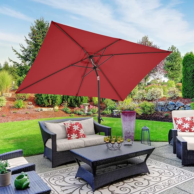 Rectangular Patio Umbrella - 10ft Easy Crank Sun Shade with Push Button Tilt for Outdoor Furniture, Deck, Yard, or Pool by Pure Garden