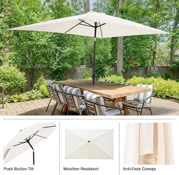 Rectangular Patio Umbrella - 10ft Easy Crank Sun Shade with Push Button Tilt for Outdoor Furniture, Deck, Yard, or Pool by Pure Garden