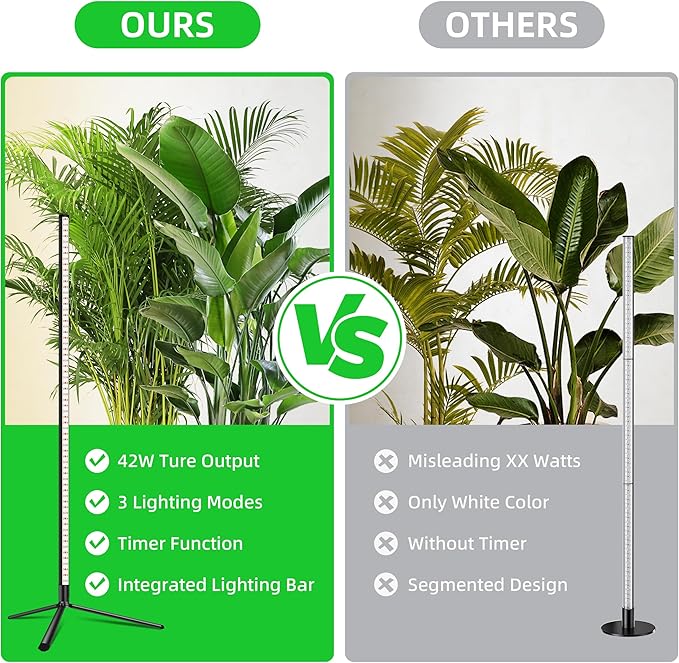 Standing Grow Light for Indoor Plants with Timer,42W Vertical Grow Lights for Indoor Plants Full Spectrum,4FT T8 243LED Plant Lights for Indoor Growing with On/Off Timer Function, 2 Pack