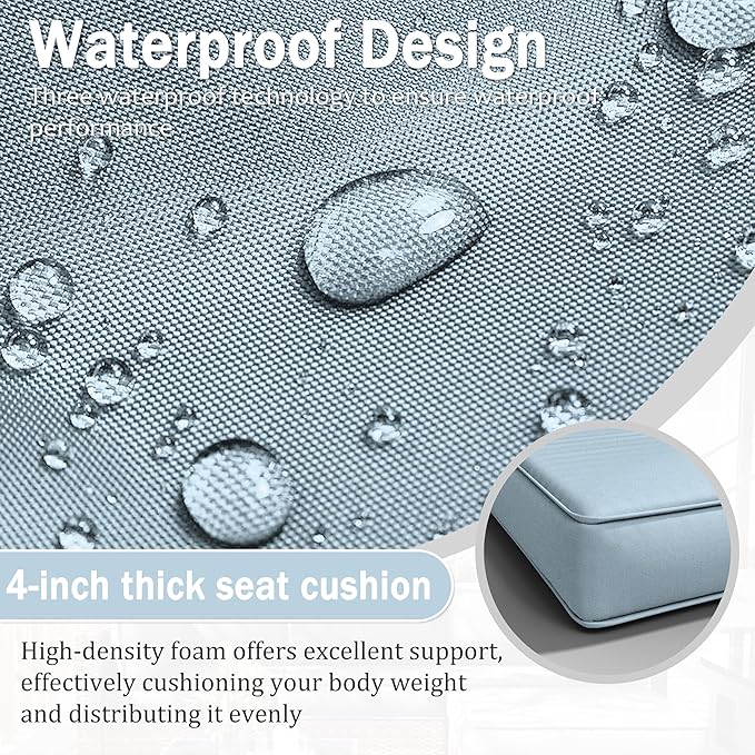 Patio Furniture Cushions, Replacement Outdoor Cushions for 4-Seat Patio Furniture, Waterproof Cushions for Outdoor Sectional Sofa Couch, Sky Blue