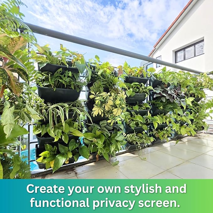 Maxona Vertical Garden Planter - 2 Pack, 13 inch Wall Mounted Planter for Patio Outdoor Decor, Home Green Plastic Pot Balcony Plant Vegetable Fruit Herb Hanging Pocket Holder Flowerpot