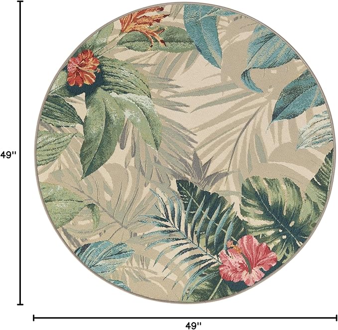 Unique Loom Outdoor Botanical Collection Area Rug - Kula (4' 1" Round, Multi/ Gray)