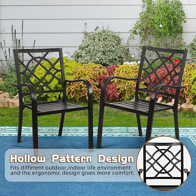Incbruce 300lbs Patio Chairs Set of 4 Outdoor Dining Chairs, Metal Frame Stackable Patio Dining Chairs, Wrought Iron Black Outdoor Chair with Armrest for Garden, Poolside, Backyard