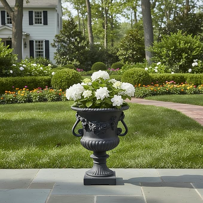 Merax 24 Inches Tall MGO Garden Urn Planter, Lightweight Concrete Decorative Outdoor Urn for Patio, Backyard & Garden, Antique Black