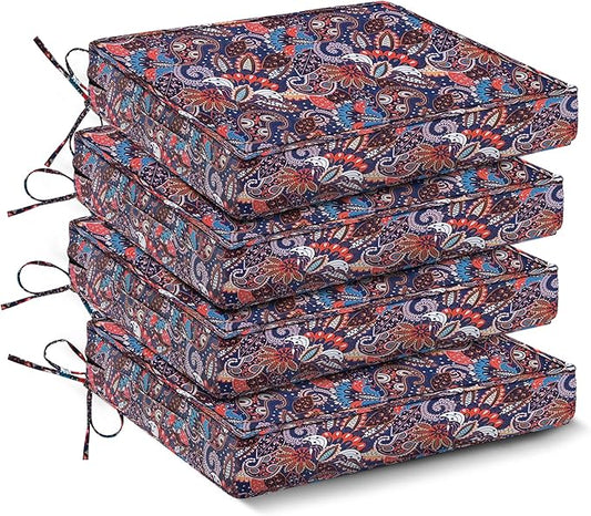 Outdoor Chair Cushions Set of 4,Waterproof Outdoor Seat Cushions for Patio Furniture,Patio Chair Cushion with Handle and Ties, Out Door Chair Pads,18.5" x 16" x 3", Artistic Floral