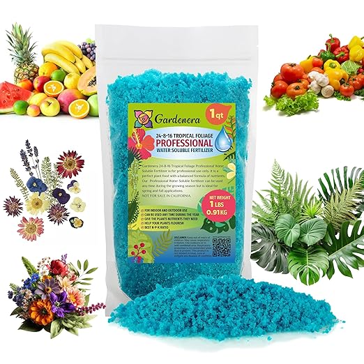 Premium 24-8-16 All Purpose Water Solubable Fertilizer for All Plants by Gardenera - Ideal for Flowers, Plants, Vegetables, Trees, Shrubs, Lawns and Houseplants - 1 Quart