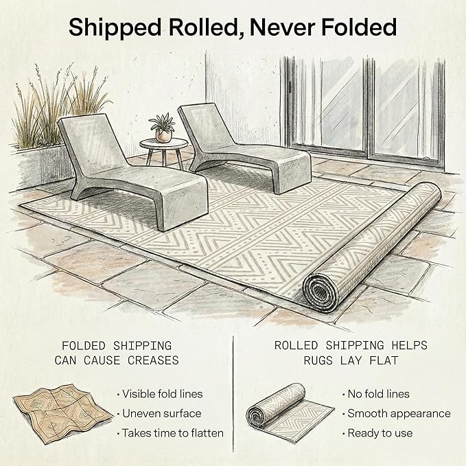 Fab Habitat Chevron Outdoor Rug - Waterproof, Fade Resistant, Crease-Free - Premium Recycled Plastic - Striped - Porch, Deck, Balcony, Mudroom, Laundry Room, Patio - Patan - Beige - 3 x 5 ft