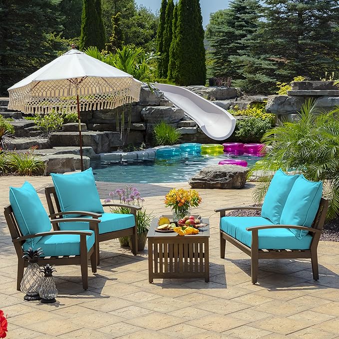 Arden Outdoor Deep Seat Cushion Set (2-Pack), 24 in x 24 in, Weather-Proof, Rain-Proof, Fade Resistant Patio Cushion for Chair, Sofa, and Couch Pool Blue Leala