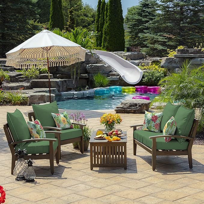 Arden 24x24 Outdoor Deep Seat Cushion Set – Fade-Resistant, Weather-Resistant Outdoor Patio Replacement Cushions Bright Moss Green Leala