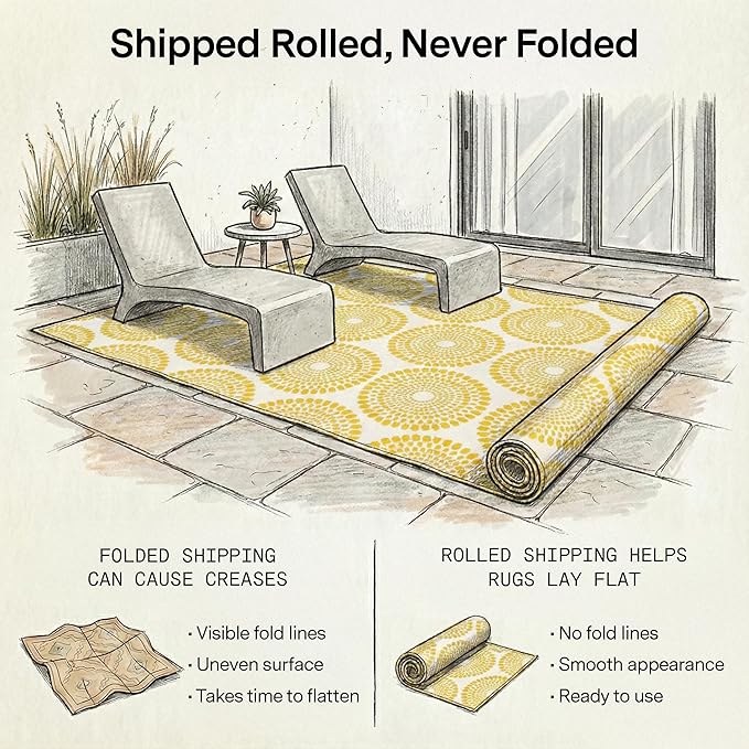 Fab Habitat Outdoor Rug - Waterproof, Fade Resistant, Crease-Free - Premium Recycled Plastic - Floral Medallion - Patio, Deck, Porch, Balcony, Laundry Room - Rio - Yellow - 4 x 6 ft