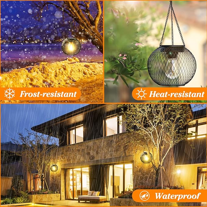 Solar Lantern Outdoor Waterproof, KagoLing Upgraded Hanging Solar Lights Outdoor Garden Decorations Decorative Lighting Solar Powered Waterproof Tree Lantern for Garden Yard Patio Pathway, 4 Pack