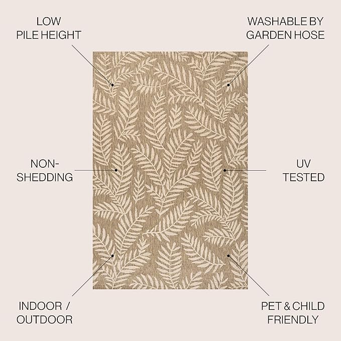 JONATHAN Y Palm Frond Indoor Outdoor Round Area Rug 5 Ft Brown/Beige, Nevis for Backyard, Patio, Porch, Easy-Cleaning, High Traffic, Pet-Friendly, Non-Shedding (SMB119A-5R)
