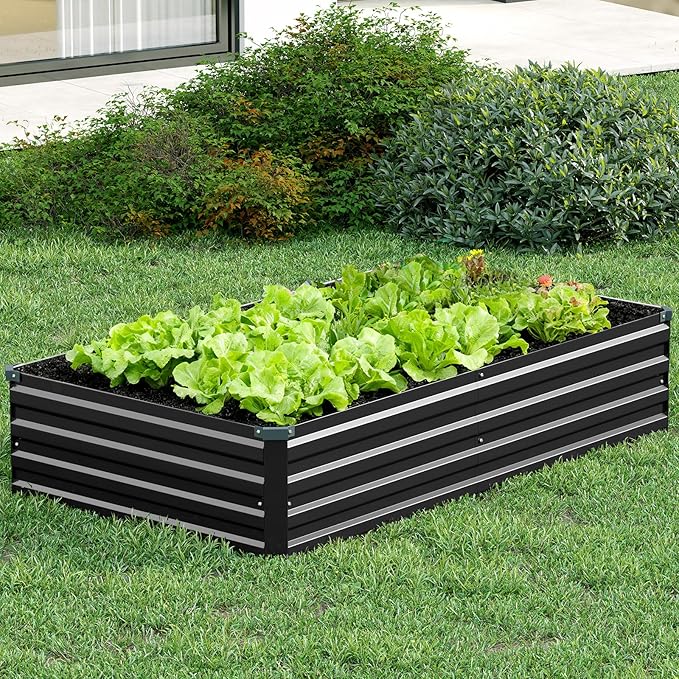 Vengarus 6x3x1FT (2 Pack) Galvanized Raised Garden Bed Kit, Outdoor Metal Planter Box for Vegetables, Rectangular Steel Container, Easy Assembly (Black)