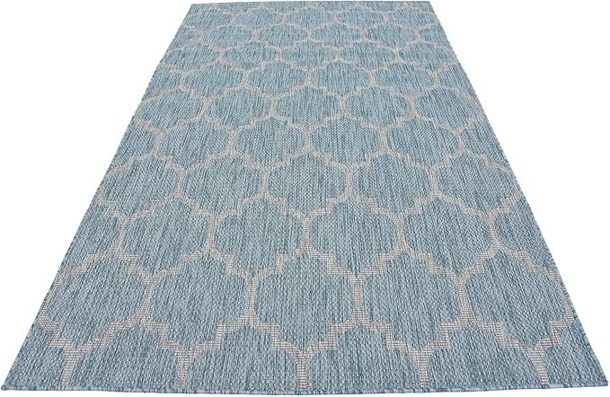 Unique Loom Outdoor Trellis Collection Area Rug (5' 1" x 8' Rectangle, Aquamarine/ Gray)