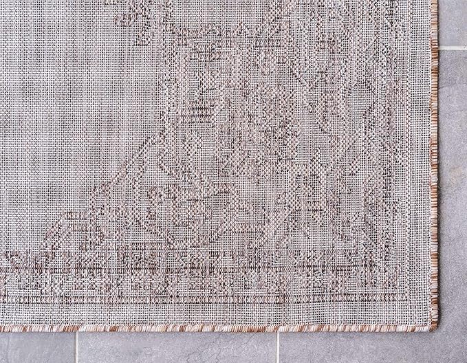 Unique Loom Outdoor Traditional Collection Area Rug - Antique (2' x 6' 1" Runner, Beige/ Black)