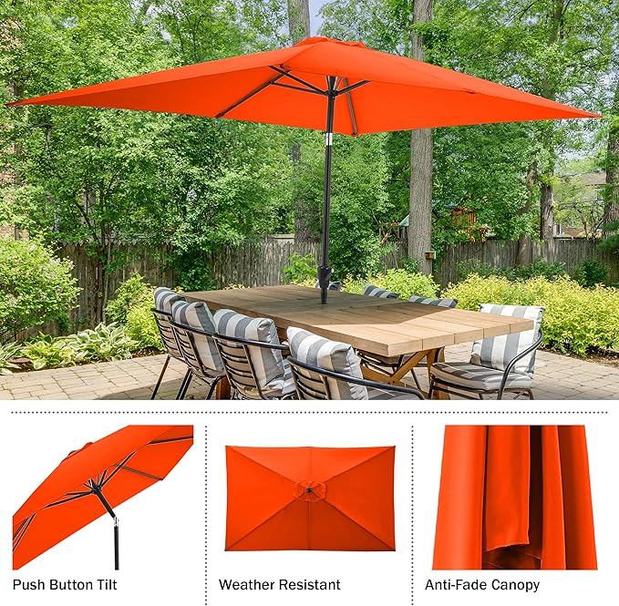 Rectangular Patio Umbrella - 10ft Easy Crank Sun Shade with Push Button Tilt for Outdoor Furniture, Deck, Yard, or Pool by Pure Garden
