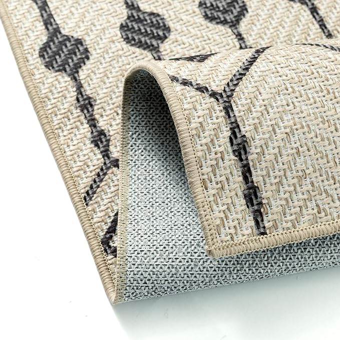 HUGEAR 3x5 Outdoor Rug Black/Beige Linen-Look Fabric Boho Area Rug High Traffic Stain Resistant Easy Clean Durable Rugs for Indoor/Outdoor Patio Deck Balcony Porch Garden Courtyard