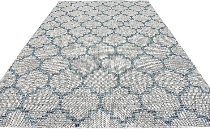 Unique Loom Outdoor Trellis Collection Area Rug (7' 1" x 10' Rectangle, Gray/ Ivory)
