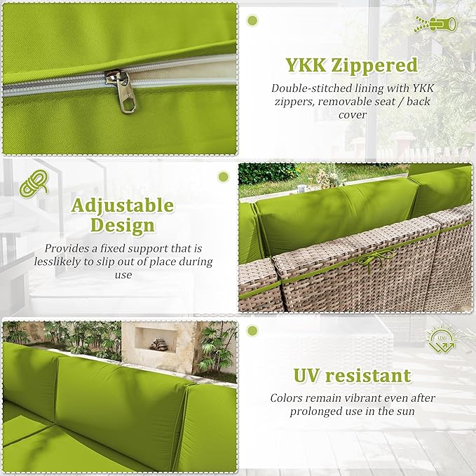 Patio Furniture Cushions, Replacement Outdoor Cushions for 4-Seat Patio Furniture, Waterproof Cushions for Outdoor Sectional Sofa Couch, Grass Green
