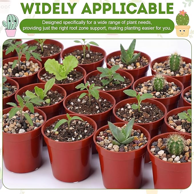 Domensi 400 Pcs 2 Inch Brick Red Nursery Pots, Mini Plastic Plant Pot Nursery Seedling Pot with Drainage Holes for Seeds Starter, Indoor Outdoor Garden Vegetables Flowers Seedlings, Gardening Gifts