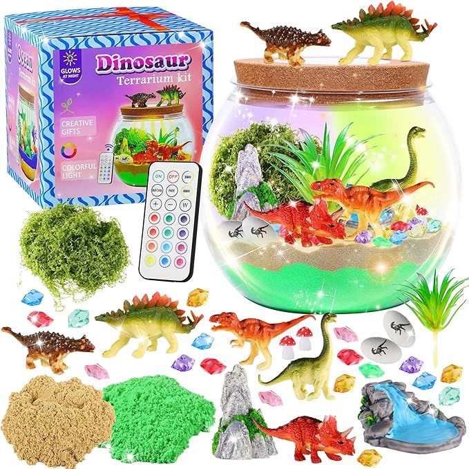 Gifmore Dinosaur Terrarium Kit for Kids with LED Night Light & Remote Control, Dinosaur Toys & Arts and Crafts Kit for Boys Ages 4-12, Creative Birthday Christmas Gifts for Children