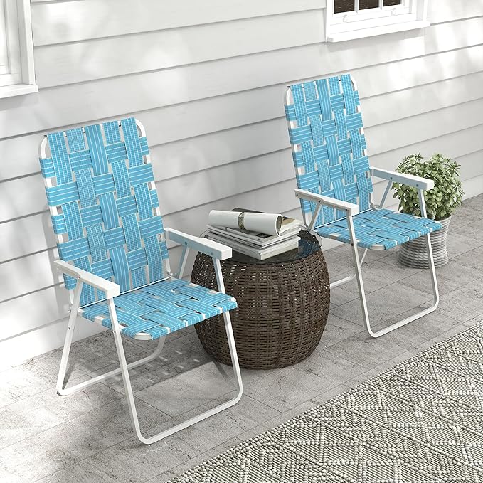 Outsunny Set of 2 Patio Folding Chairs, Classic Outdoor Camping Chairs, Portable Lawn Chair Set for Camping, Garden, Pool, Beach, Backyard with Armrests, Blue